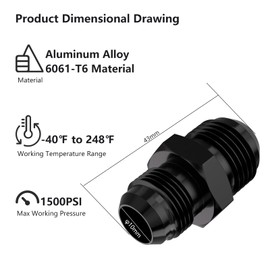 APIELE 10AN Male to 8AN Flare Fitting Union, Aluminium Black Straight Through Hose Fitting Adapter (AN10-AN8，2PCS)