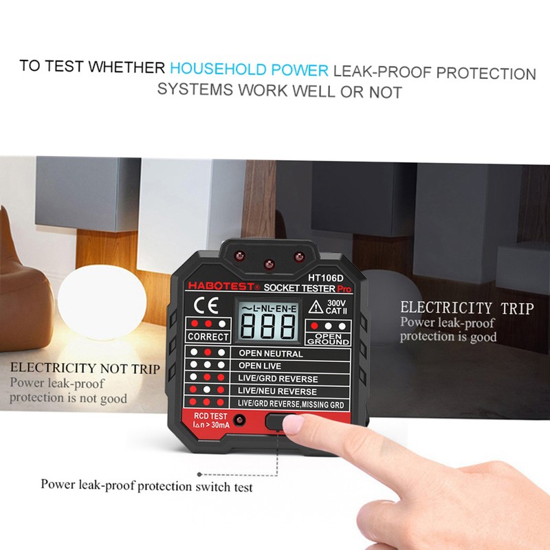 HABOTEST Advanced RCD Electric Socket Tester Automatic Neutral Live Earth