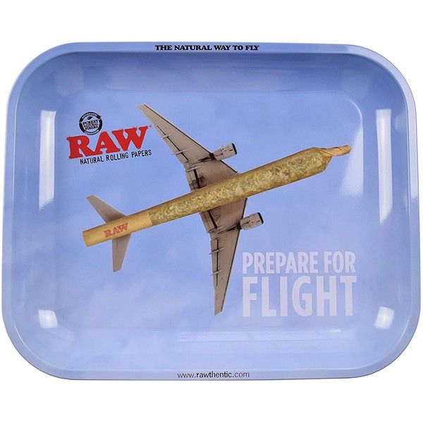 RAW Flying Metal Large Metal Rolling Tray with ESD Scoop Card