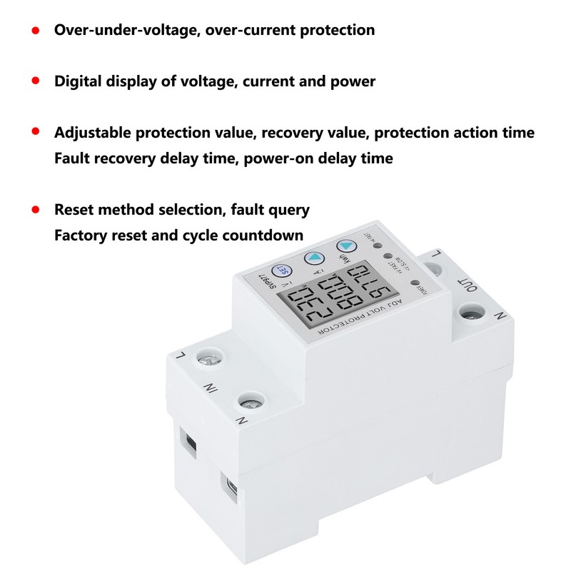 Voltage Protector Adjustable Current Power Monitoring Equipment with Backlight 230VAC