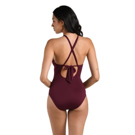 La Blanca Women's Island Goddess High Neck Keyhole One Piece Swimsuit, Dark Cherry, 4