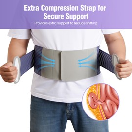 Hernia Belts for Men and Women – Front-Closure Abdominal Binder with Extra Compression Strap & Soft Detachable Dual-Layer Hernia Pad – Comfortable Hernia Support for Men Post Surgery or Daily Relief (S/M 28–38 in)