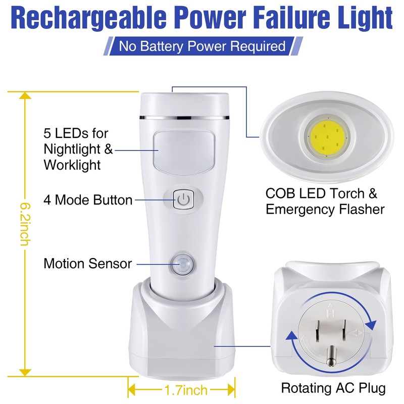 Enhon 4 in 1 LED Rechargeable Plug in Flashlights, 6