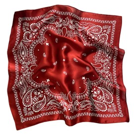 JERLA Women's Men's Small Square satin 100% Real Mulberry Silk Scarfs paisley Hair head face scarf 21" x 21" (Paisley wine)