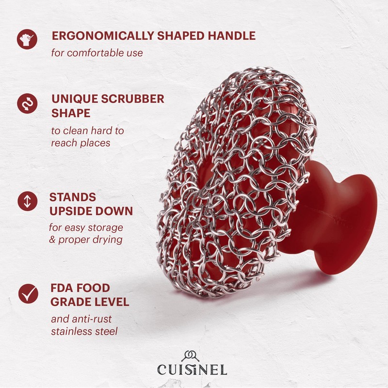 Cuisinel Cast Iron Chainmail Scrubber + Pan Scraper - Deluxe