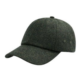 BOTVELA Wool Baseball Cap for Men Adjustable Unstructured Tweed Hat (Herringbone Green)