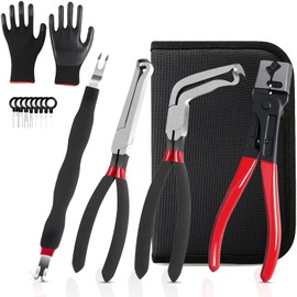 Newmkr 7PCS Electrical Disconnect Pliers for Cars 60° Connector Pliers & Safety Wire Tool,Spark Plug Clip Remover,Automotive Hose Clamp Tools & Connector Separator with Gloves