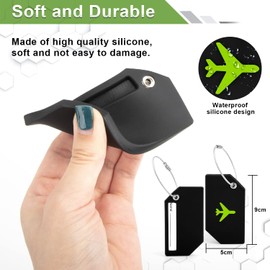 Pack of 4 Suitcase Tags with Address Label, Luggage Tag Suitcase with Stainless Steel Cable, Suitcase Tags for Luggage, Suitcase, Bag, Handbag (Black)