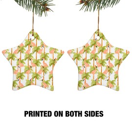 Flamingos and Palm Trees Star-Shaped Porcelain Holiday Christmas Tree Ornament - 3.1"