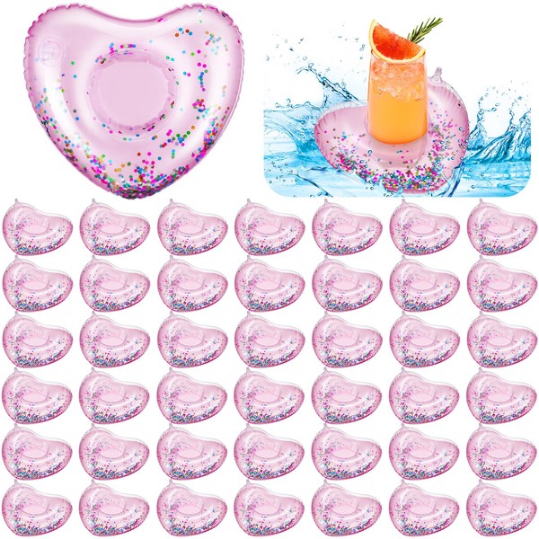 Tioncy 40 Pcs Inflatable Heart Drink Holder Drink Floaties Floats