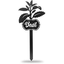 CUTHOLLOW Metal Plant Marker Stake Basil for Outdoor Indoor, Waterproof 11.8 inch Cute Garden Plant Labels Sign Tag for Vegetables, Farmhouse Greenhouse Decor - Funny Gardening Gifts