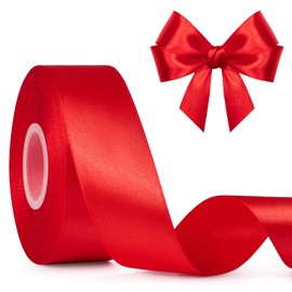 Mauproy 1-1/2 Inch Wide Red Satin Ribbon, 50 Yards Solid Polyester Fabric Ribbon for Roses Making, Gift Wrapping, Christmas Party, Wedding Decorations, Crafts, Bows