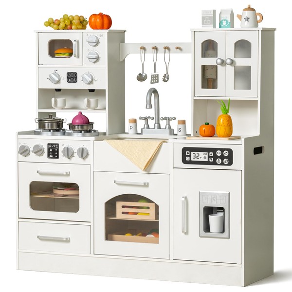 Wooden Play Kitchen for Toddlers and Kids with Lights &