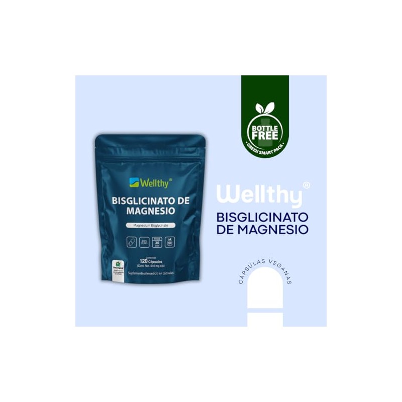 Wellthy Bisglicinato Magnesio 120 Cápsulas 432mg Elemental 100 Natural Alta