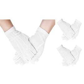 MECCANIXITY White Cotton Gloves Parades Costume Gloves Formal Tuxedo Uniform Glove Jewelry Inspection Gloves for Men Women Marching Band Cosplay Wedding Part, Pair of 3