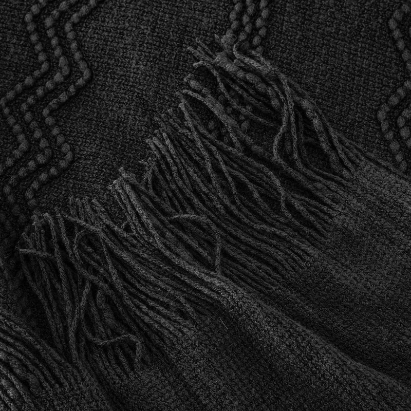 Battilo Black Throw Blanket with Fringe, Bed Throws for Home