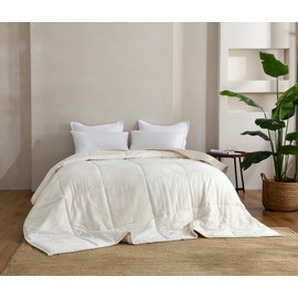 100% Rayon Derived from Bamboo Comforter for Hot Sleepers- Breathable Cooling Silky Soft Duvet Insert Queen Size - All Season Comforter (90x90 Inches, Beige)
