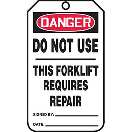 Accuform TRS338CTM PF-Cardstock Safety Tag, Legend "Danger DO NOT USE This Forklift Requires Repair", 5.75" Length x 3.25" Width x 0.010" Thickness, Red/Black on White (Pack of 5)