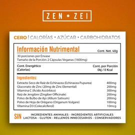 ZENZEI | IMMUNE PRO | Científicamente Formulado con 6 Ingredientes para Aumentar, Reforzar y Mantener - Con Echinacea, Zinc, Vitamina C, Jengibre, Ajo y Orégano | Marca Premium