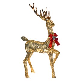 55" Christmas Glittering Reindeer,3D Pre-Lit Gold Glitter Christmas Reindeer Buck Holiday Yard Decoration with Warm White LED Lights in for Indoor Outdoor Holiday Lawn Patio Garden Decor