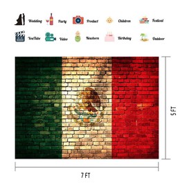 EOALOR EOA 7(W) x5(H) FT Retro Mexican Flag Brick Wall Photography Backdrop for Holiday Party,Mexico Independence Eagle Aztec Cactus Background,Photo Booth Studio Props