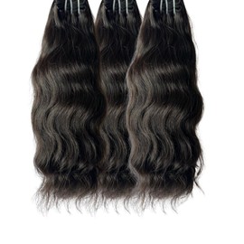 INDIAN ROYAL WIGS HUMAN WEFT HAIR EXTENSIONS NATURAL BLACK (10'' 10'' 14'' INCHES) INDIAN RAW WAVE 3 BUNDLES SOFT AND SMOOTH
