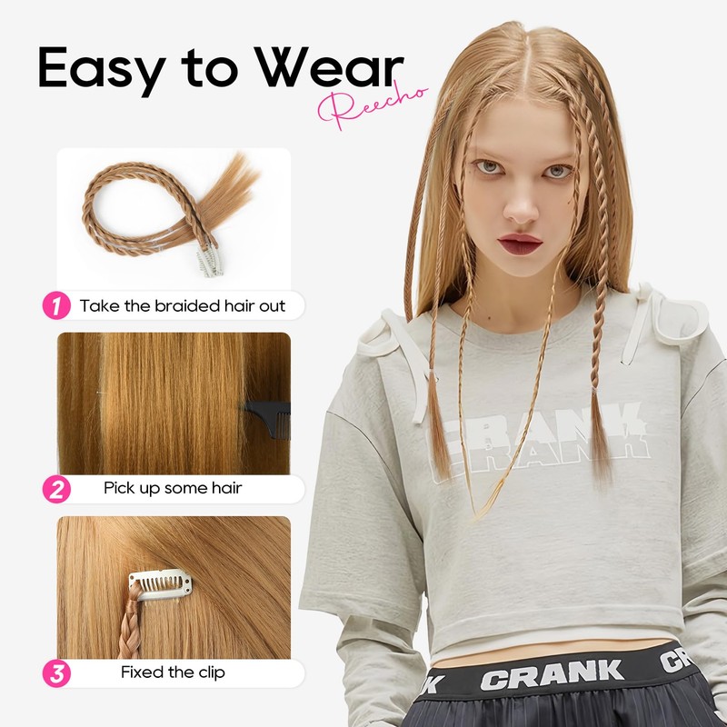 REECHO 6PCS Clip in Braid Hair Extensions for Women 14