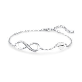 SBI Jewelry Sister Bracelet Women Always Love Charm Sparkle Heart Silver Forever Always Family Friend Couple Friendship Adjustable Stainless Steel Birthday Anniversary