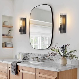 Fritouvia Black Wall Sconces Set of 2, Modern Bathroom Sconces Wall Lighting Vanity Light Fixtures with Clear Glass, Bathroom Sconces Set of 2, Indoor Wall Sconce for Bathroom Living Room Bedroom