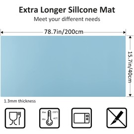 Large Silicone Heat Resistant Mat 78.7” x 15.7”, Nonslip Silicone Mats for Kitchen Counter, Countertop Protector, Nonstick Waterproof Craft Mat Table Placemat, Cyan