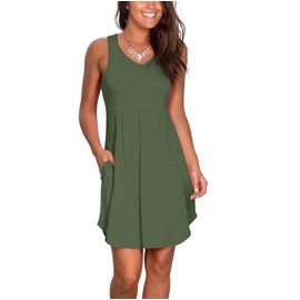 Atizon Casual Summer T Shirt Dress for Women V Neck Swing Elastic Tunic Short Sundress with Pockets