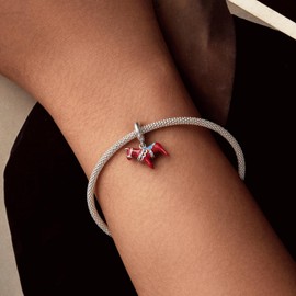 MUNDELL 925 Sterling Silver Dala Horse Pendant Charm Animal Charm for Original Silver Bracelet or Bangle Jewelry Make Pendants