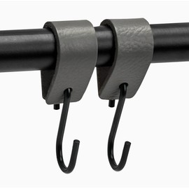Brute Strength - Multifunctional Leather S-Hooks - Gray - 2 Pieces - S Shaped Hooks - Coat Hook - Leather Hooks - Leather s Hooks - Black s Hooks - Kitchen Hooks