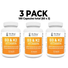Dr. Berg's D3 & K2 Vitamin, 3 PACK, 5000 IU, 50 mcg per serving, 60 Caps x 3
