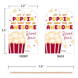 50pcs Poppin’School Year Gift Tags, Welcome Back to School Popcorn Themed Favor Tags for School Students and Teachers (Poppin 2)