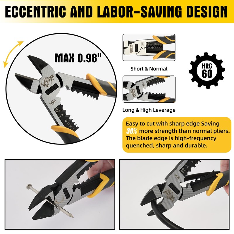 Fancytool Multi-Function Diagonal Pliers, 8-inch 4-in-1 Cr-V Steel Heavy Duty