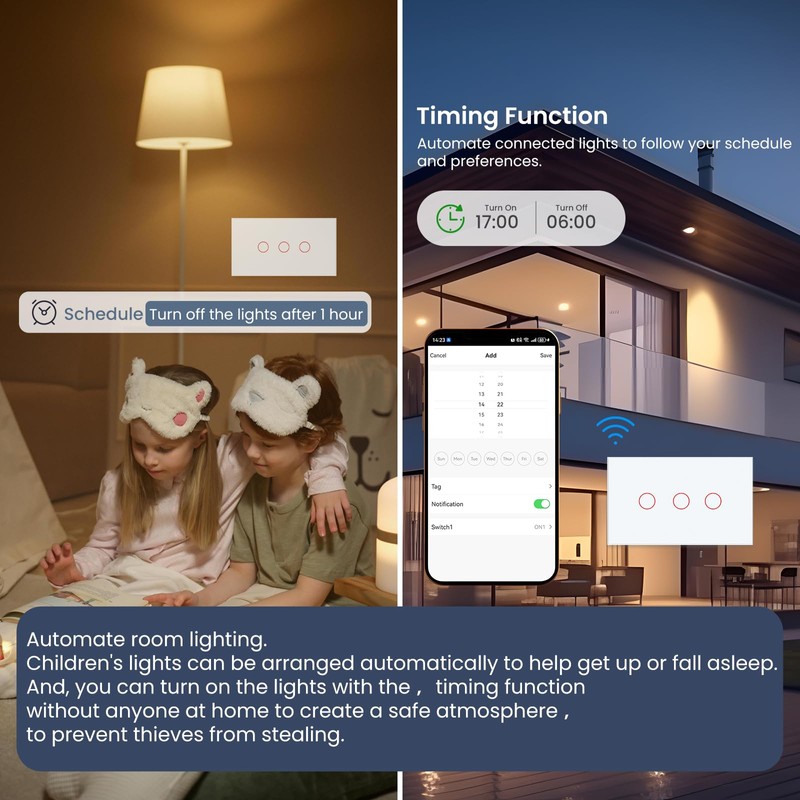 Smart Switch Need Neutral Wire Glass Panel,2.4GHz Wi-Fi Light Switch