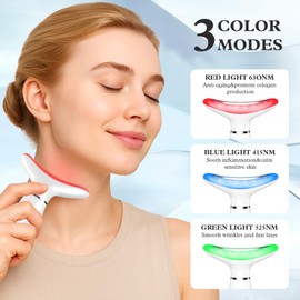 Face and Neck Massager for Face, Neck, Skin Lifting and Firming, Wrinkle and Dark Circles Reduction, Three Color Multi Mode Home Skin Care Facial Contour Tool and Neck Massager, White