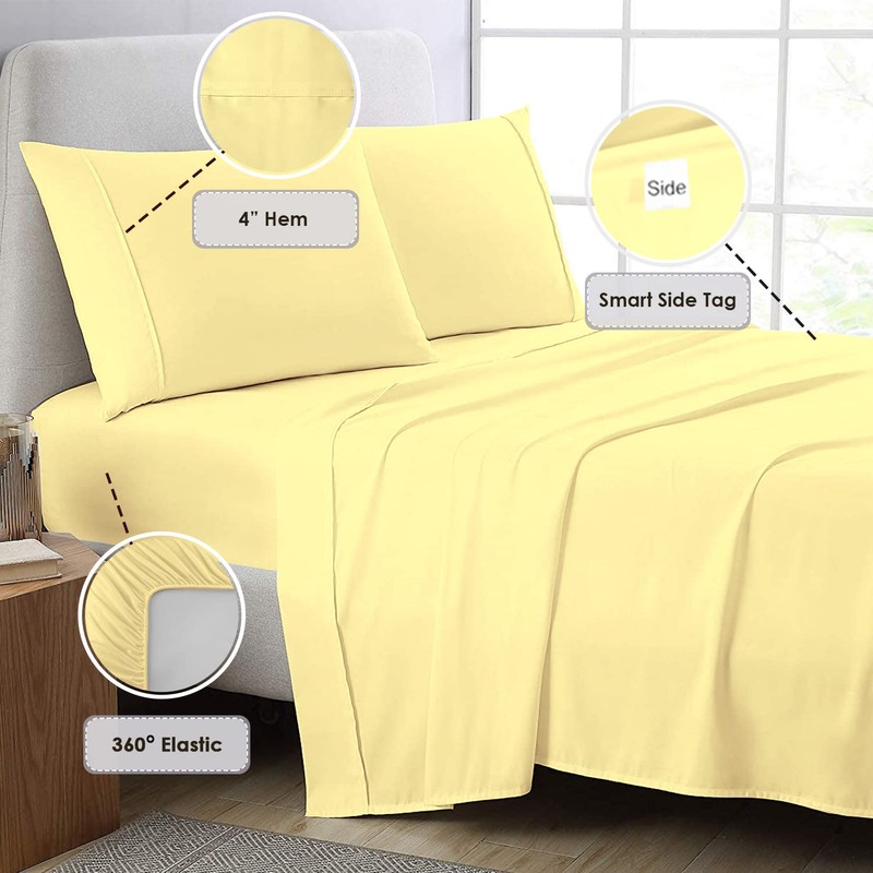 Pizuna Pure 100% Cotton Split King Sheet Set Mellow Yellow,