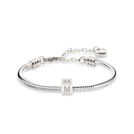 TOLOWOBK Women's Bracelet with Letters, Gifts for Girls Charm Bracelet Girls Silver Snake Bracelets Anniversary Christmas Birthday Gifts for Daughters Granddaughter Sister Girlfriend, Stainless Steel,