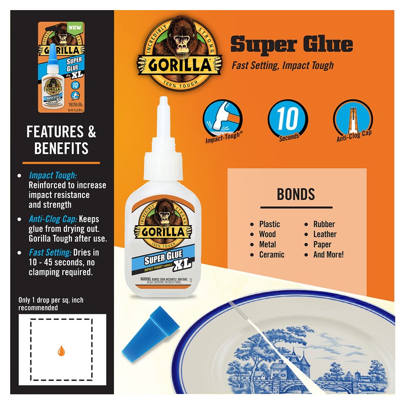 Gorilla Super Glue XL, Clear Glue, 25 Gram (Pack of