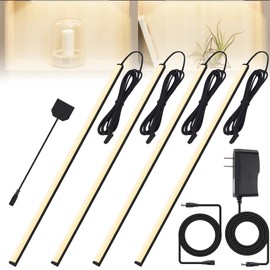 JUSJUBR Black LED Shelf Lights, Display Cabinet Lights with Memory Function, 4 Pack x12 Inch Display Lights for Shelves, LED Lights for Display Cases/Pantry/Closet, Natural White 4000K