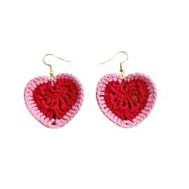 Unbranded Hand Crafted Crochet Heart Earrings Fish Hook Softgirl Kawaii
