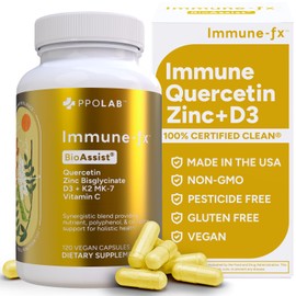 Immune-fx Advanced One-A-Day Zinc Ionophore Immune Support Supplement, Chelated Zinc, Quercetin, Antioxidant Vitamin C, D3, K2 MK7, DNA, Heart, Lung, Sinus, & Allergy Season Health 120 Vegan Capsules