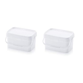 2 x Buckets 5.6 L Rectangular x 5 L Food Safe Stackable Plastic Bucket 5 Litres White