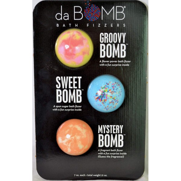 da BOMB Bath Fizzers 3 Pack Groovy Bomb, Sweet Bomb and Mystery Bomb with Surprise Inside 7 oz. each