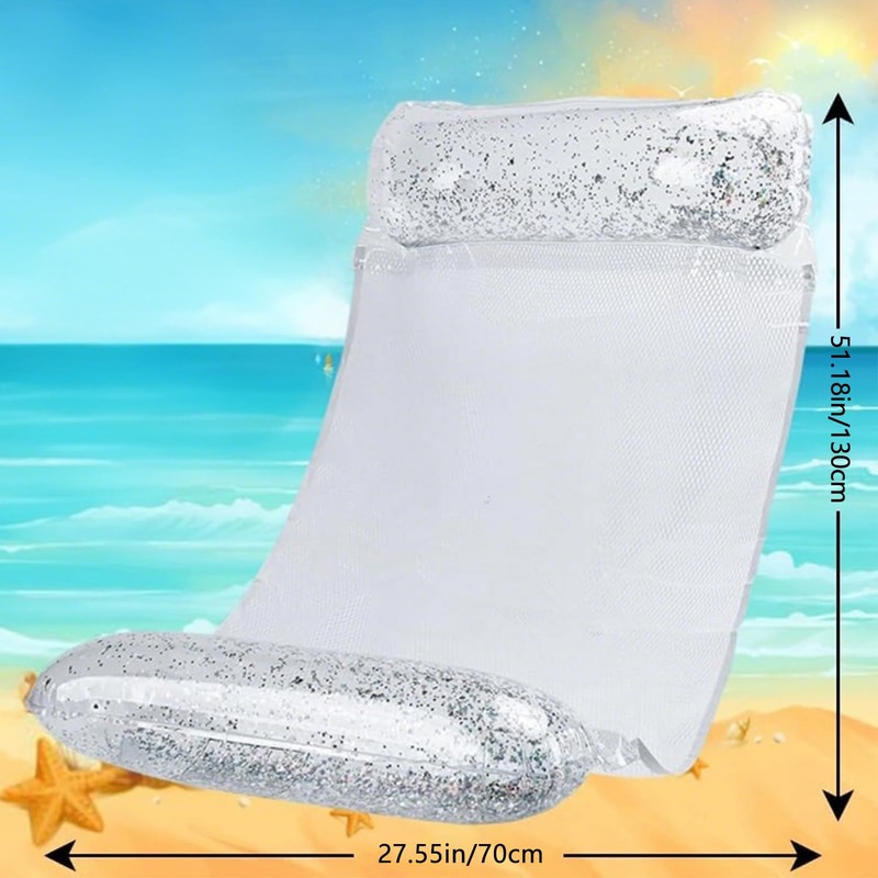 Inflatable Pool Hammock with Glitter, Floating Water Mat, Transparent Air