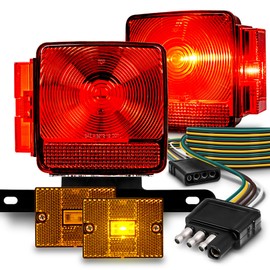 TRUE MODS LED Boat Trailer Light Kit w/Amber Markers [DOT FMVSS 108] [SAE AIS2T2/APC/L] [TBT] [IP67 Submersible] License Plate Brake Taillight 4Pin Wiring Harness for Towing Motorcycle Utility Flatbed