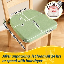 AAAAAcessories D-Shaped Chair Cushions, 2" Thick Dining Chair Pads with Ties and Removable, Machine-Washable Cover, 17" x 16", Set of 4, Pear Green