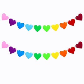 FAZHBARY 2 Pack Heart Garland Valentines Colorful Heart Banner for DIY Wedding Anniversary Rainbow Party Decorations